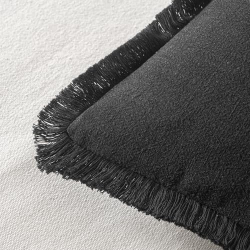MIULEE Boho Linen Fringe Decorative Throw Pillow Covers Black 18x18