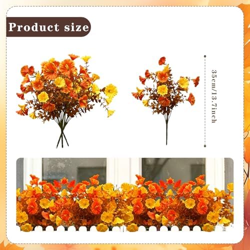 6 Pcs Artificial Fall Flowers 13.7 Inch Faux Autumn Floral Stems Mixed Burnt Orange Fake Bouquet Thanksgiving Table Centerpiece Home Decor