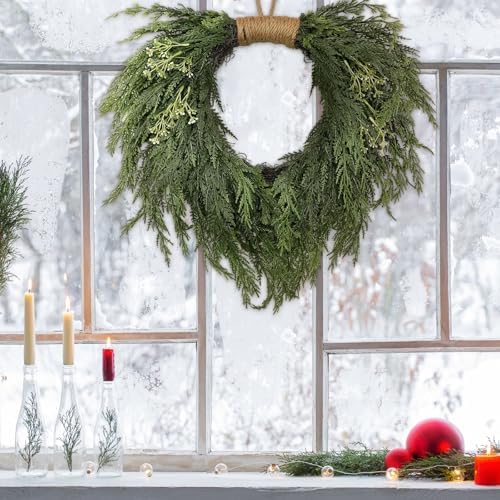 Suncalla Christmas Norfolk Pine Wreath 16" for Front Door Christmas Wreath
