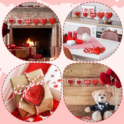 Breling 12 Pcs Valentines Red Felt Heart Ornaments, 3.75 in Hanging Decor