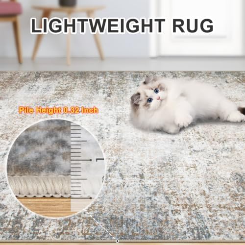 PLHXFR Area Rug Living Room: 5x7 Abstract Washable Carpet Brown Grey