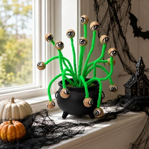 Watayo 16 Pcs Halloween Eyeball Picks, 10" Bendable Spooky Eye Ball Stems