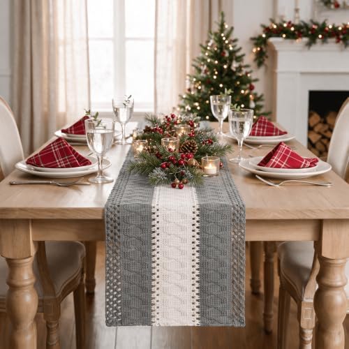 Artoid Mode Grey Farmhouse Woven Table Runner 12x72 Inch