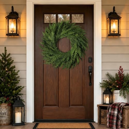 26’’ Large Real Touch Christmas Wreath, Artificial Cedar Wreath for Door