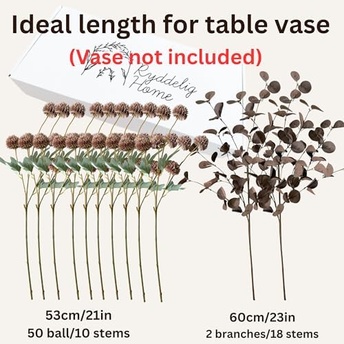 RyddeligHome Brown Mums Artificial Flowers Arrangement for Vases