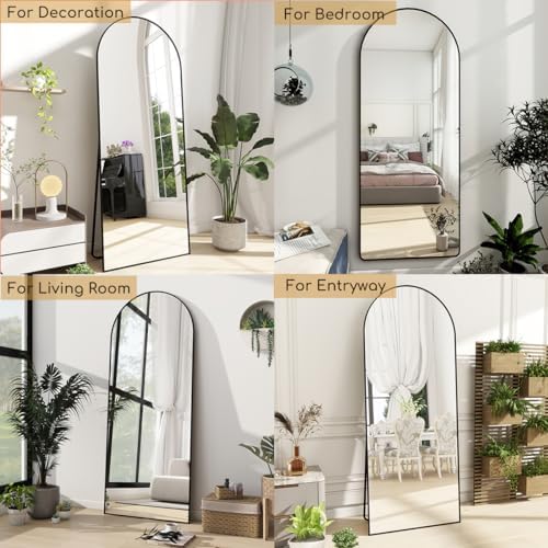 Prywot Arched Full Length Mirror, 58"x18" Floor Mirror with Stand, Black