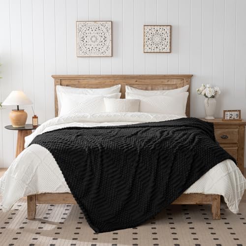 90x90 Inch Black Queen Large Blanket - Soft & Fluffy Fleece, Neutral Tan Color, Cute & Aesthetic, Perfect for Sofa