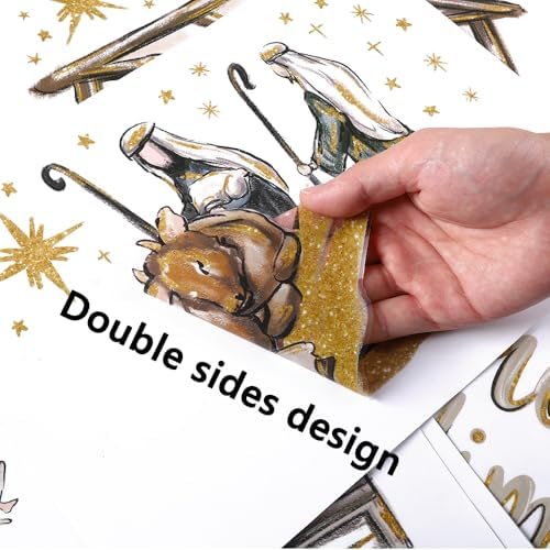 DULEFUN Christmas Window Clings 6 Sheets Jesus Nativity Window Stickers Decals Double-Sided Christmas Glass Window Decoration for Xmas Home Kitchen Office Decor Winter Holiday New Year