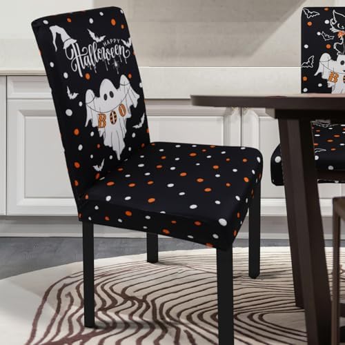 Halloween Chair Covers Set of 6 Ghost Dining Chair Covers for Party Kitchen Removable Seat Cover for Chairs Halloween Decorations Indoor