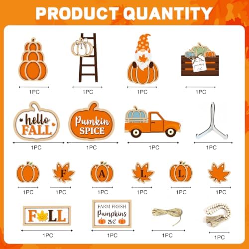 Fall Tiered Tray Decor, 18Pcs Wooden Autumn Pumpkin Table Decorations Set