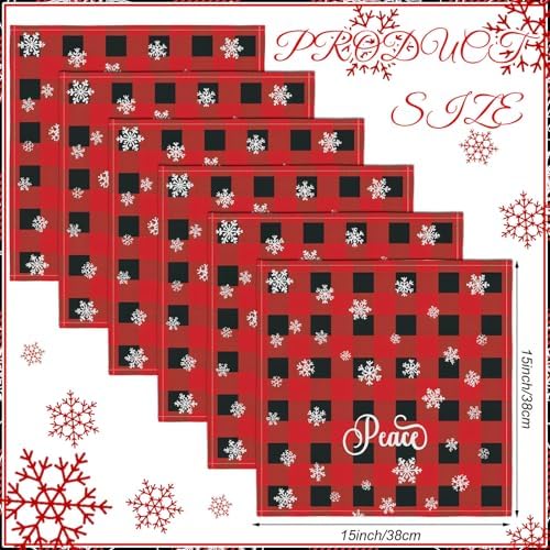Funnymoom 24 Pcs Christmas Buffalo Plaid Cloth Napkins Red White 15x15