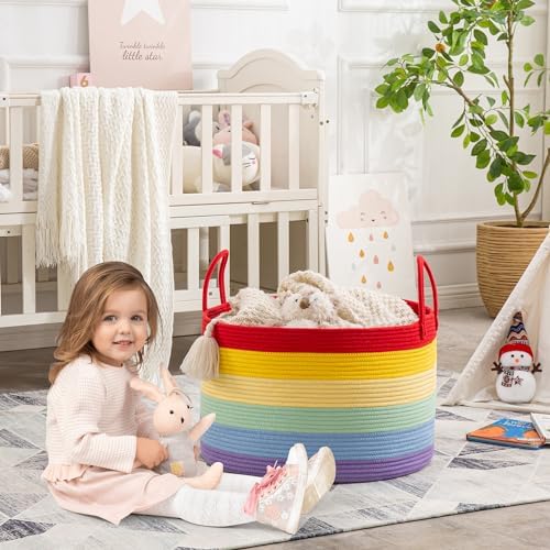 KAKAMAY Large Blanket Basket with Handles, Storage Basket for Living Room