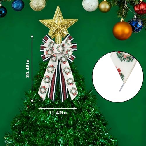 Estivaux Large Christmas Bows for Wreath, Xmas Wreath Bow Winter Holiday Burlap Tree Topper Bows for Front Door Christmas Party Decorations