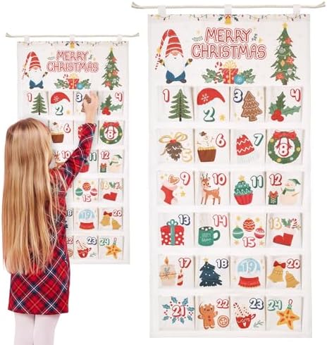 Naler Christmas Hanging Advent Calendar 2026, 24 Pockets, 50X100CM