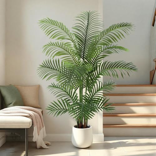 5ft Artificial Palm Tree Tall Faux Palm Tree Indoor Large Fake Plants with 15 Trunks Artificial Plants with White Pot