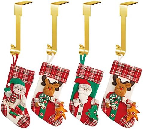 6 Pcs Christmas Stocking Holders Mantel Hook Hangers Fireplace Hooks Hanger Christmas Stocking Hook Fireplace Hanger Grip for Christmas Party Decorations (Gold, 6)