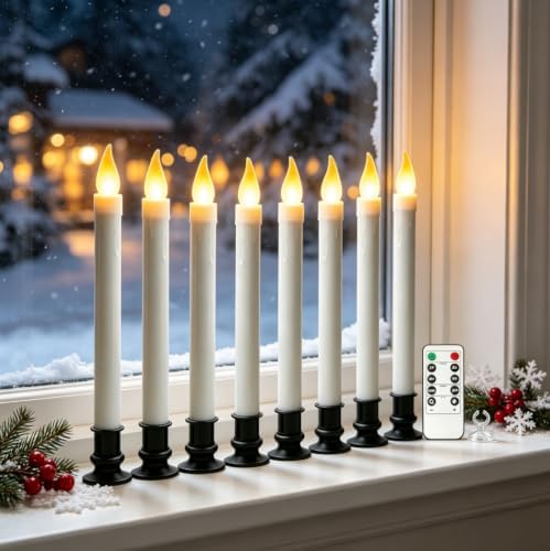Christmas Window Candles, 10in Flameless Taper, Black, 6pcs