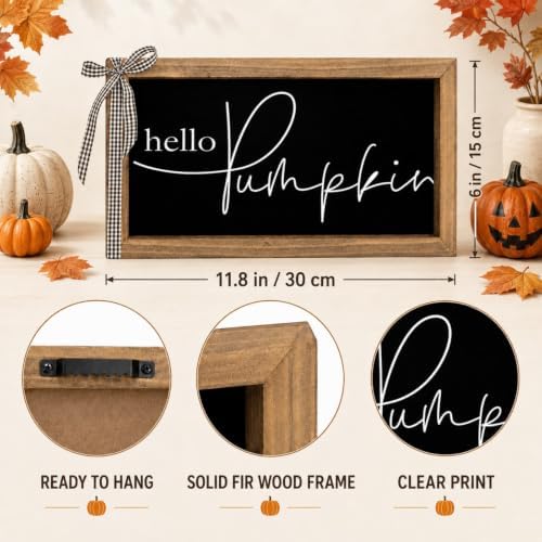 Hello Pumpkin Sign Fall Halloween Wall Table Shelf Desk Home Decor
