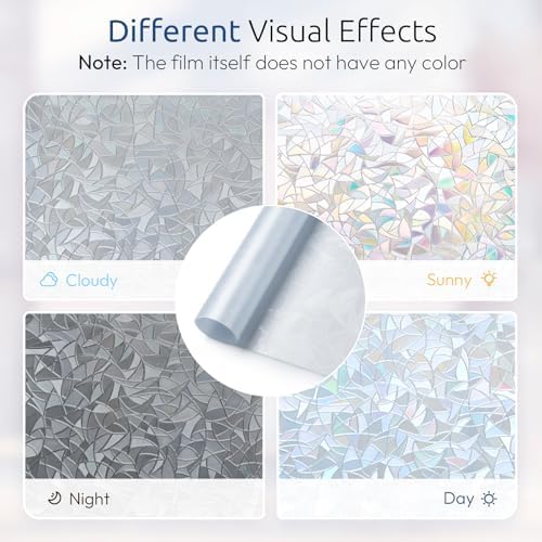 rabbitgoo Rainbow Window Privacy Film, Static Cling, Silver, 23.6" x 78.5"