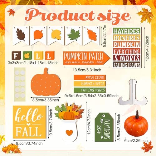 FairySandy 19 Pcs Fall Tiered Tray Decor Set, Sweater Weather