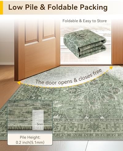 RELEANY Washable Area Rug, Runner 3'x6', Green/Dark Green/Gray