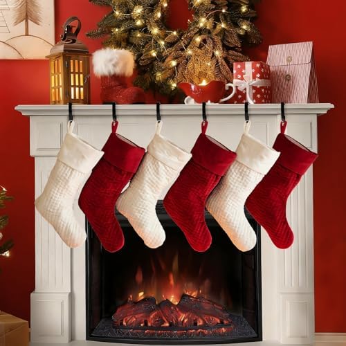 6 PCS Stocking Holders for Mantle,Multi-Use Stocking Holder,No Drilling Required & Adjustable Garland Hanger for Christmas