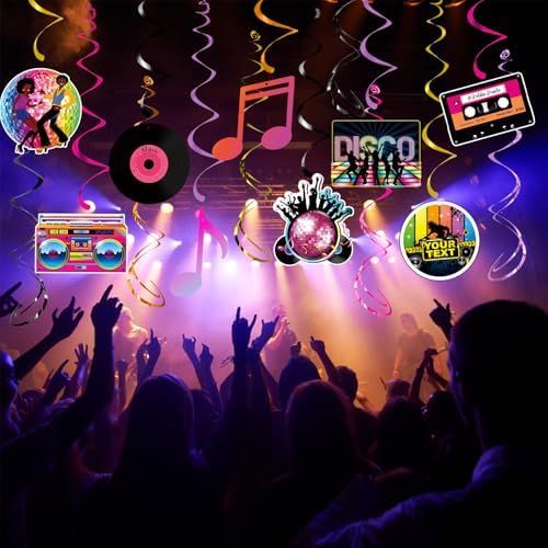 70s Disco Party Decorations, 24Pcs 70s Disco Ball Hanging Swirls 1970s Theme Ceiling Streamers for 70's Retro Birthday Party Suppies