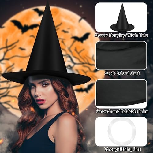 9Pcs Witch Hats, Black Hanging Witch Hats Halloween Decorations