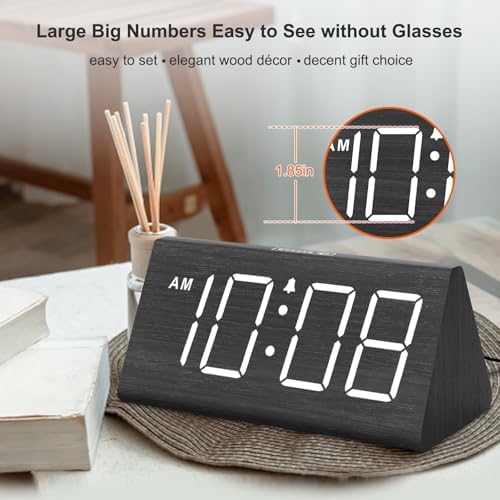 DreamSky Wooden Digital Alarm Clock for Bedroom Living Room, Large Numbers
