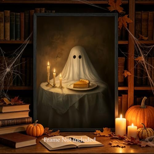 ILLBDR Halloween Ghost with Pumpkin Pie Canvas Wall Art Poster 12x16 inch