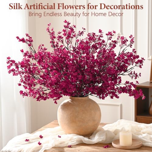20 Pcs Baby Breath Flowers Artificial Bulk, Fake Fall Flowers, Burgundy