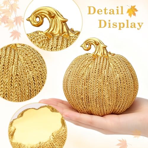 4.7" Resin Gold Pumpkin Decor, Fall Halloween Decorative Pumpkins