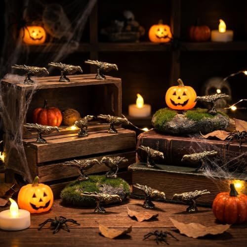 Civaner 50 Pcs Halloween Mini Brass Figurine Miniature, Crow