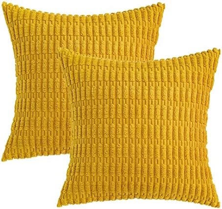 MIULEE Decorative Throw Pillow Covers 18x18 Mustard Yellow Pack of 2
