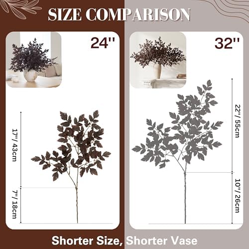 PERFNIQUE 4 Pack Artificial Plum Cimicifuga Leaf Sprays, 24" Faux Ramosa Branches for Vase, Fall Floral Stems for Table Centerpiece, Farmhouse, Wedding, Mantel, or Halloween Decor