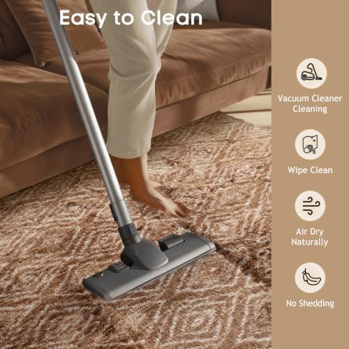 Ophanie 8x10 Brown and White Diamond Striped Rugs for Living Room,Large Fluffy Shag Fuzzy Plush Soft Carpets,Shaggy Rug
