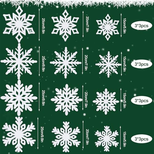 36 Pcs Christmas Hanging Snowflakes Decorations 3D White Paper Snowflakes Hanging Garland Winter Snowflake Ornaments for Christmas Tree Winter Wonderland Holiday New Year Home Party Decor