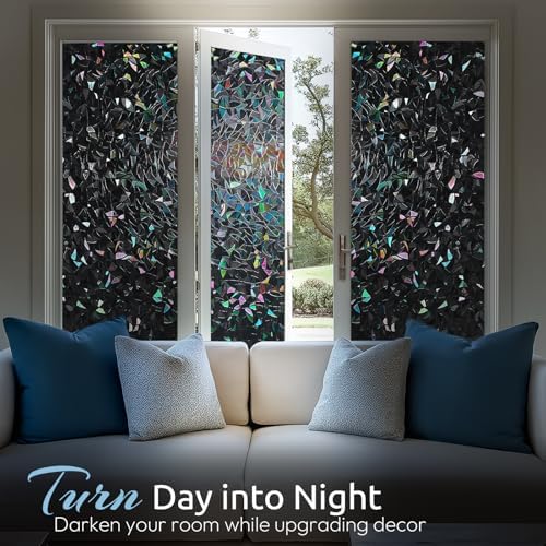 rabbitgoo Rainbow Window Privacy Film, Stained Cling, Black, 23.6" x 157.4"