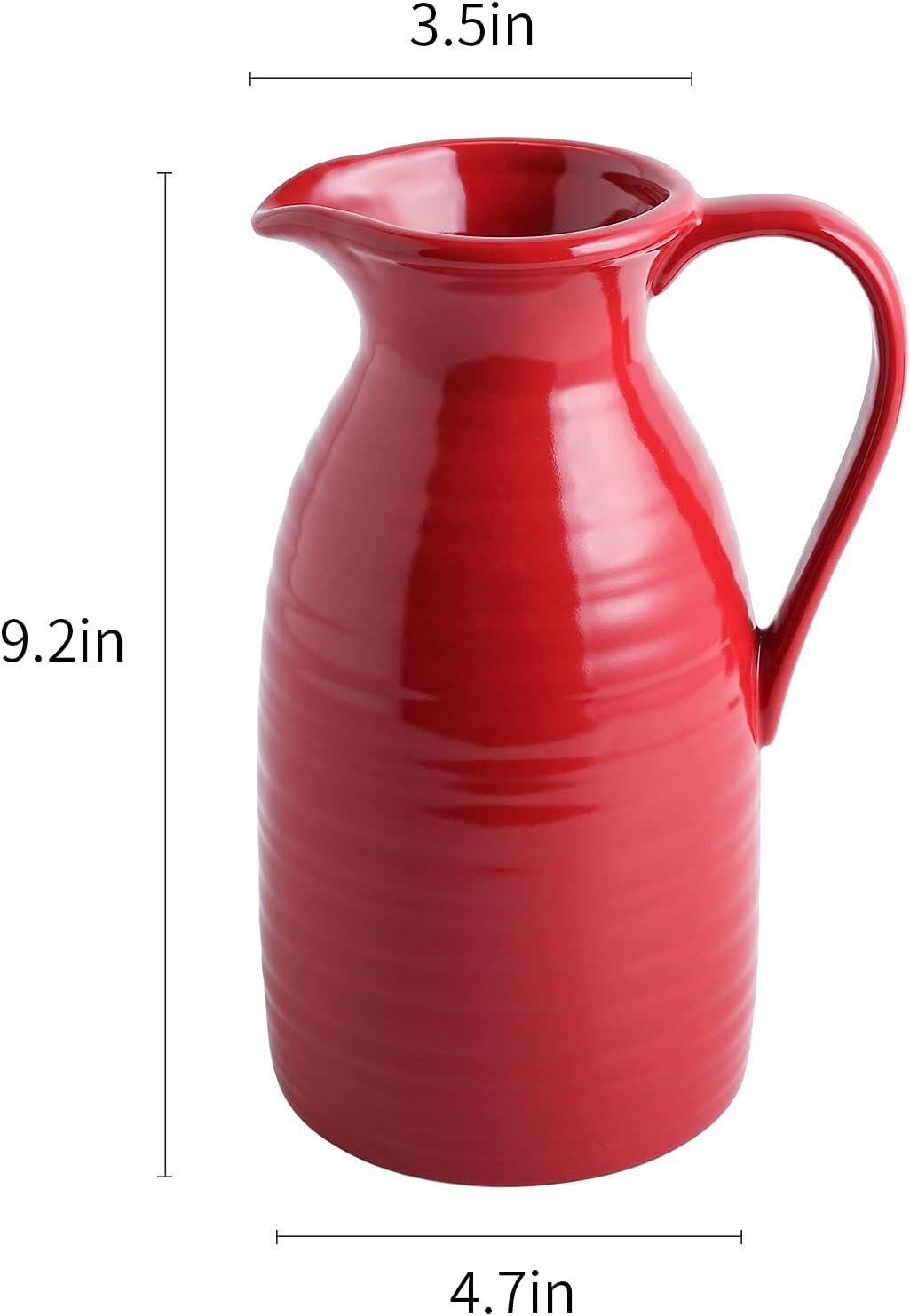 Farmhouse Pitcher Vase for Flowers- Ceramic Pitcher Vase Red Decorative Pitcher / Red - Pitcher Vase