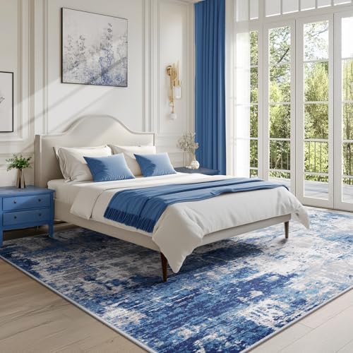 RELEANY Washable 4'x5' Abstract Area Rug for Living Room Blue Gray
