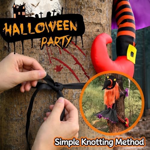 Large Crashing Witch Decor(55'' H), Halloween Decorations Clearance Outdoor Witch Props Ornaments, Hanging into Tree/Porch Pole/Door/Yard, with Adjustable Band, Outside Garden Funny Witches Crashed