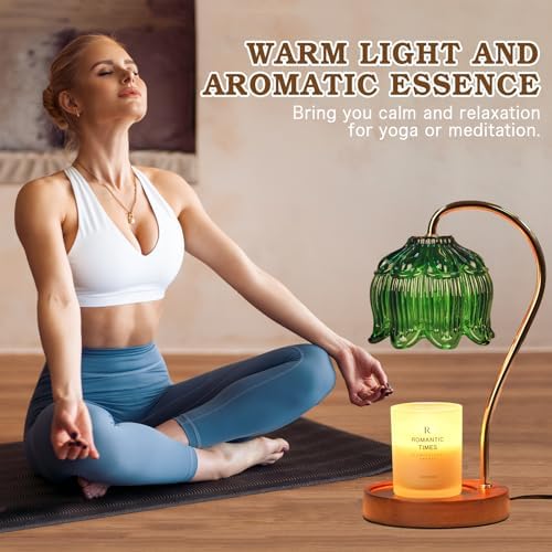 Funistree Green Candle Warmer Lamp with Timer, Dimmable Flower Candle Lamp Warmer, Vintage Christmas Birthday Gifts for