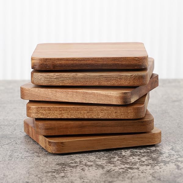 Iron Holder Stand / Square Acacia Wooden Set 6