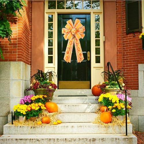 2 PCS Large Fall Bows for Wreath Fall Wreath Bow Autumn Tree Topper Bow