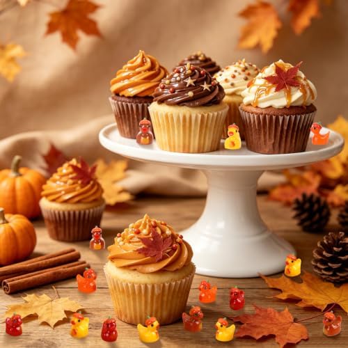 60Pcs Fall Mini Resin Ducks, Miniature Pumpkin Thanksgiving Ducks