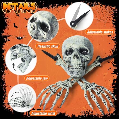 Halloween Decorations Skeleton Groundbreaker Skeleton 8pcs Halloween Outdoor Decorations for Yard, Lawn, Garden, Graveyard Party Supplies Outdoor Skeleton Decorations (Tombstone not included)