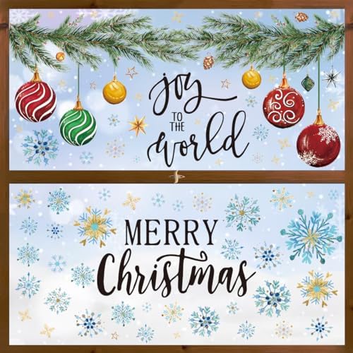 Horaldaily 65 PCS Christmas Window Cling Sticker, Xmas Balls Branches Snow for Home Party Supplies Shop Window Glass Display Decoration
