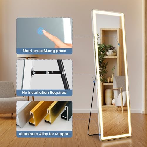 DUMOS Full Length Mirror Lighted, 16"x60" LED Floor Standing Mirror