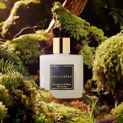Cocorrína Reed Diffuser Sets- Eucalyptus & Moss Scented Diffuser with Sticks Home Fragrance Reed Diffuser for Bathroom