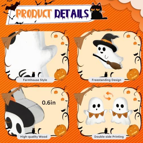 3Pcs Halloween Table Decorations Indoor, Farmhouse Cute Ghost Decor